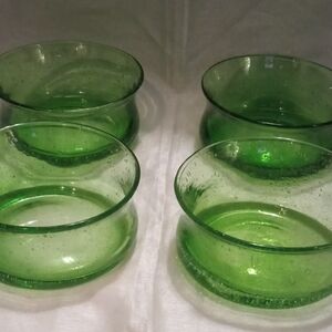 Pulegoso Set of Four Green Glass Bowls Depression Style